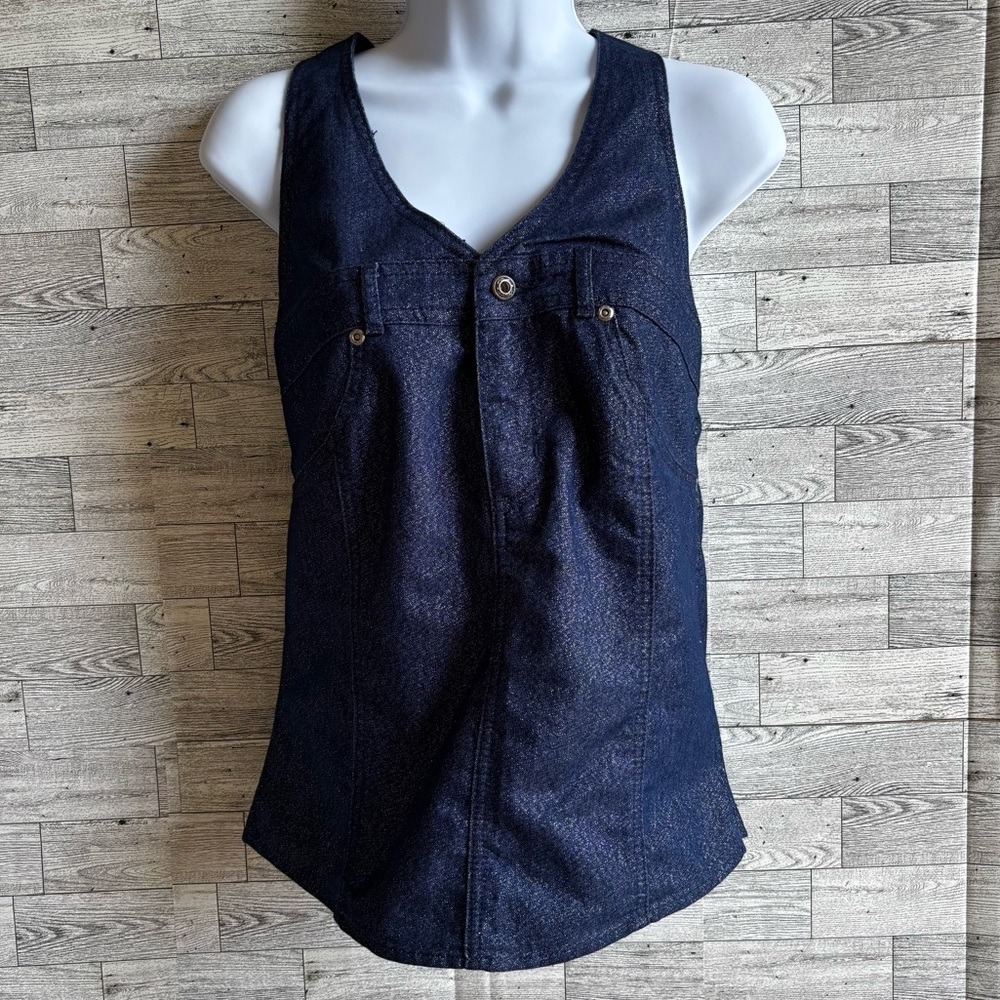 Fubu Vintage Blue Denim Jean stretchy Halter tank‎ top 11/12 large festival